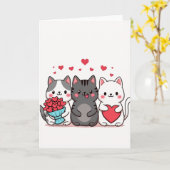 Süße Katzen lieben Herzen Karte (Gelbe Blume)