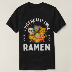 Süße Katzen lieben Ramen-Schüssel-Design T-Shirt