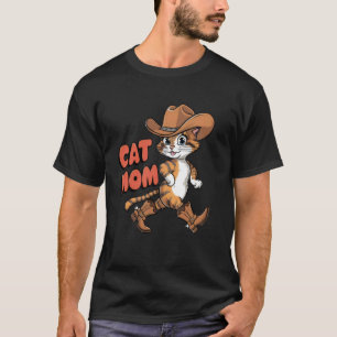 Süße Katzen-Mama-Hut-Stiefel-Cowgirl-Western-Land- T-Shirt