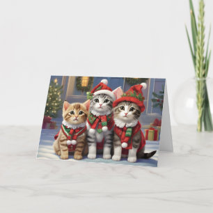 Süße Katzen mit Weihnachtsmannmützen  Karte