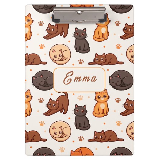 Süße Katzen Muster Individueller Monogramm Name Ki Klemmbrett (Vorderseite)