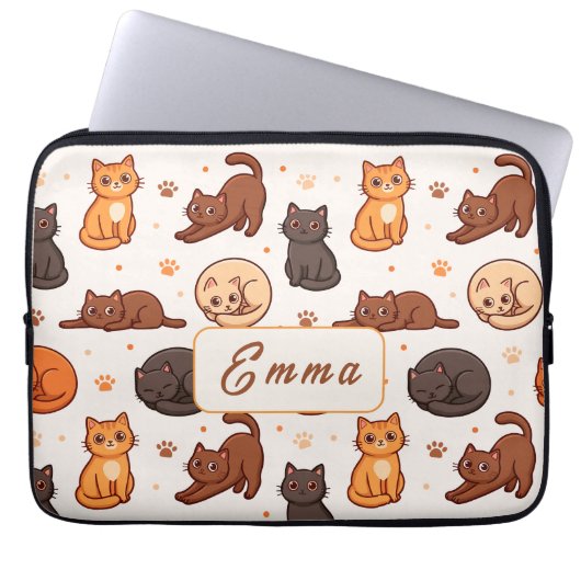 Süße Katzen Muster Individueller Monogramm Name Ki Laptopschutzhülle (Vorderseite)