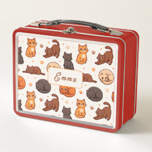 Süße Katzen Muster Individueller Monogramm Name Ki Metall Brotdose