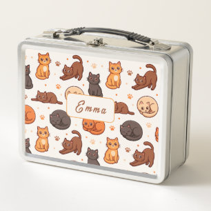 Süße Katzen Muster Individueller Monogramm Name Ki Metall Brotdose