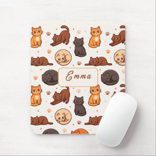 Süße Katzen Muster Individueller Monogramm Name Ki Mousepad