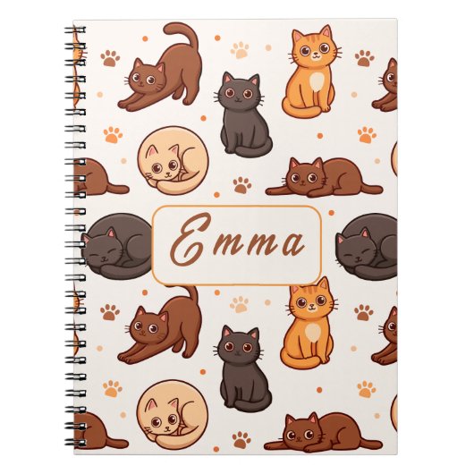 Süße Katzen Muster Individueller Monogramm Name Ki Notizblock (Vorderseite)