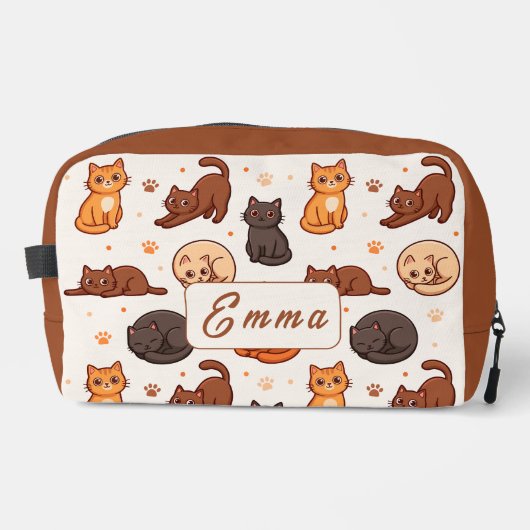 Süße Katzen Muster Individueller Monogramm Name Ki Waschbeutel (Vorderseite)