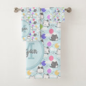 Süße Katzen Muster Monogramm Badhandtuch Set (Insitu)