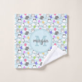 Süße Katzen Muster Monogramm Badhandtuch Set (Waschlappen)