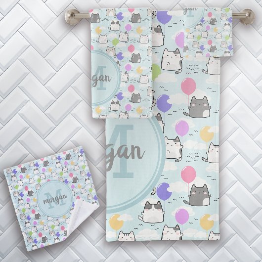 Süße Katzen Muster Monogramm Badhandtuch Set