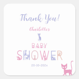 Süße Katzen-Pastellfarben-Baby-Party Quadratischer Aufkleber