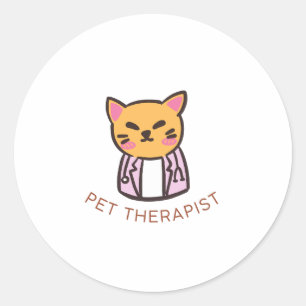 Süße Katzen-Pet-Therapeutin Cartoon-Design Runder Aufkleber