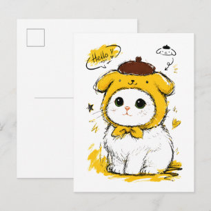Süße Katzen-Pudding-Mütze Hallo Liebenswerte Kunst Postkarte