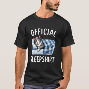 Süße Katzen-Pyjamas-Nachthemd Kariert Schlafend Of T-Shirt