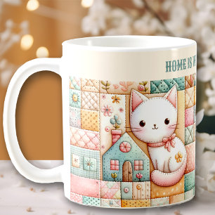 Süße Katzen- Quilt- Patchwork- Pastell- Eigenname Kaffeetasse