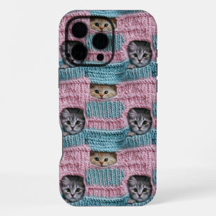 Süße Katzen Rosa Blau Stricken Mädchenhaft iPhone 16 Pro Max Hülle