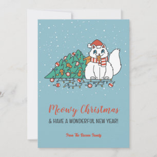 Süße Katzen-Santa-Mütze Schneeiger Winter Meowy We Feiertagskarte