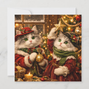 Süße Katzen schmücken den Weihnachtsbaum mit Ornam Feiertagskarte