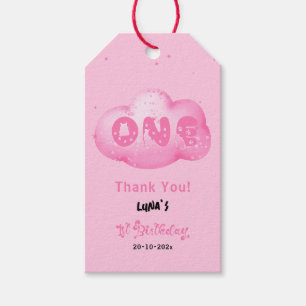 Süße Katzen-Schrift Wasserfarbe Rosa Wolke 1. Gebu Geschenkanhänger
