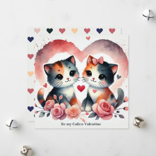 Süße Katzen "Sei mein Dreifarben-Valentin" Aquarel Feiertagskarte