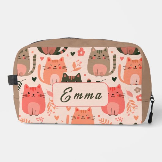 Süße Katzen und Blumenmuster individuell monogramm Waschbeutel (Vorderseite)