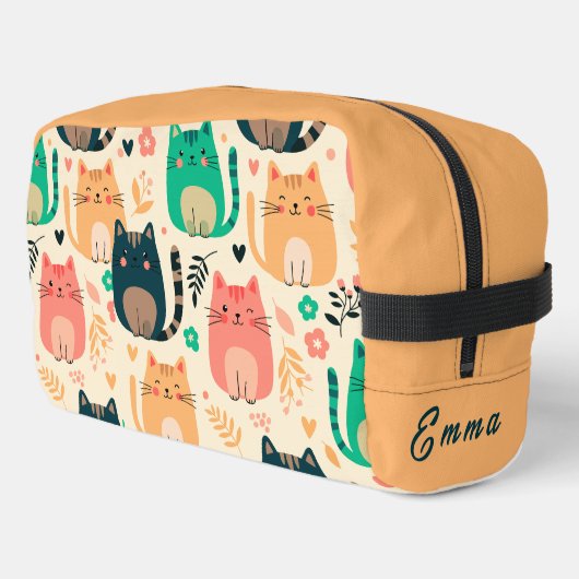 Süße Katzen und Blumenmuster individuell monogramm Waschbeutel (Linke Seite)