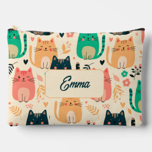Süße Katzen und Blumenmuster individuell monogramm Zubehörtasche