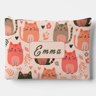 Süße Katzen und Blumenmuster individuell monogramm Zubehörtasche