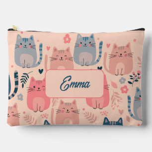 Süße Katzen und Blumenmuster Individuell monogramm Zubehörtasche