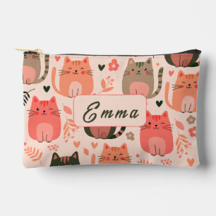 Süße Katzen und Blumenmuster individuell monogramm Zubehörtasche