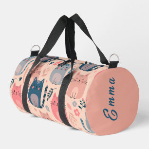 Süße Katzen und Blumenmuster Individueller Monogra Duffle Bag