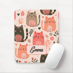 Süße Katzen und Blumenmuster Individuelles Monogra Mousepad