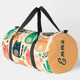 Süße Katzen und florales Muster Individueller Mono Duffle Bag