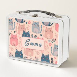 Süße Katzen und florales Muster Individueller Mono Metall Brotdose