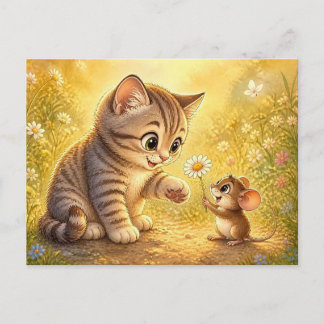 Süße Katzen- und Maus-Freundschafts-Grußkarte Postkarte