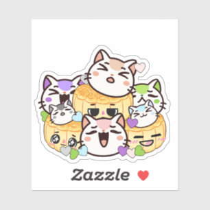 Süße Katzen und Mondkuchen - Kawaii japanische Sna Aufkleber