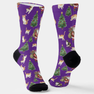 Süße Katzen und Weihnachtsbäume Muster Socken