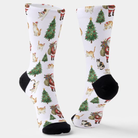 Süße Katzen und Weihnachtsbäume Muster Socken  (Gewinkelt)