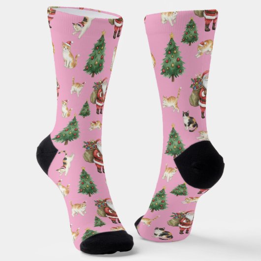 Süße Katzen und Weihnachtsbäume Muster Socken (Gewinkelt)