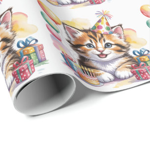 Süße Katzen-Wasserfarben-Geburtstagsfeier Geschenkpapier