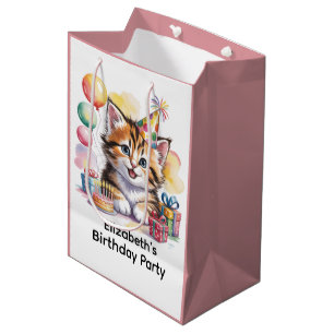 Süße Katzen-Wasserfarben-Geburtstagsfeier Mittlere Geschenktüte