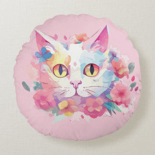 Süße Katzen-Wasserfarben-Illustration Rundes Kissen