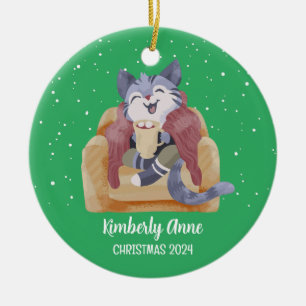 Süße Katzen-Weihnachts-Kitty-Schneewinterferien Keramik Ornament