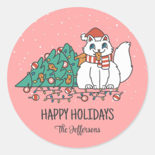 Süße Katzen-Weihnachtsbaum-Schneewinter-Feiertag Runder Aufkleber