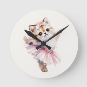 Süße Katzenballetttänzerin-Nursery-Türschild perso Runde Wanduhr