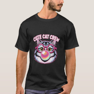 Süße Katzencrew-Bubble-Gum-Lustige-Brille-Design T-Shirt