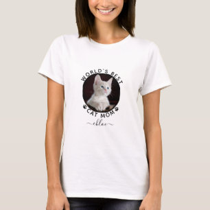Süße Katzenfoto-Name Schwarze Pfotenabdrücke Perso T-Shirt
