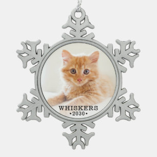 Süße Katzenfoto Schneeflocken Zinn-Ornament