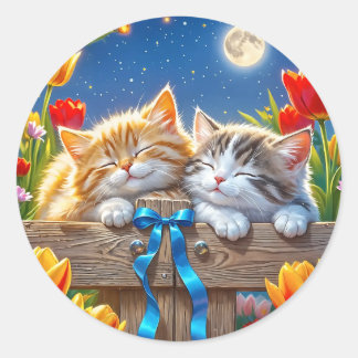 Süße Katzenfreunde-Sticker Runder Aufkleber