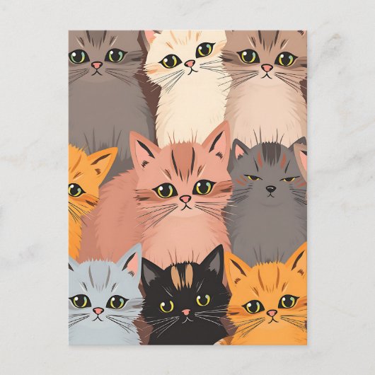 Süße Katzengesichter illustriertes Muster Postkarte (Vorderseite)